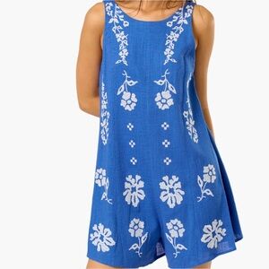 Blue Floral Embroidered romper